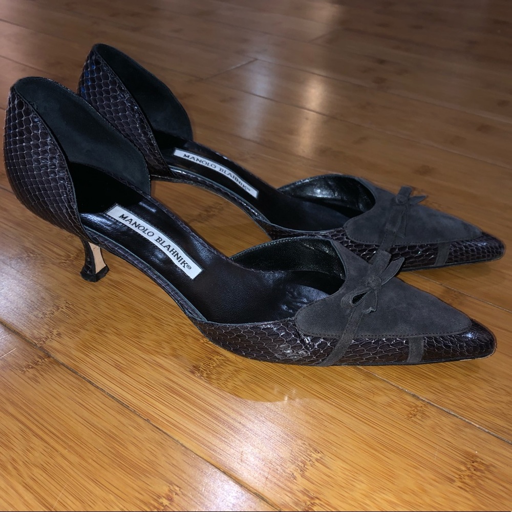 Manolo Blahnik Low Snakeskin Heels